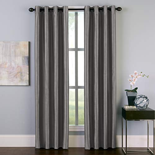 Curtainworks Panneau de Rideau à Illets en Fausse Soie Malta, 50 par 108 Pouces, Étain
