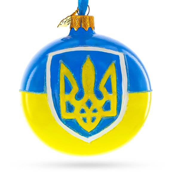 Flag of Ukraine Glass Christmas Ornament 3.25 Inches