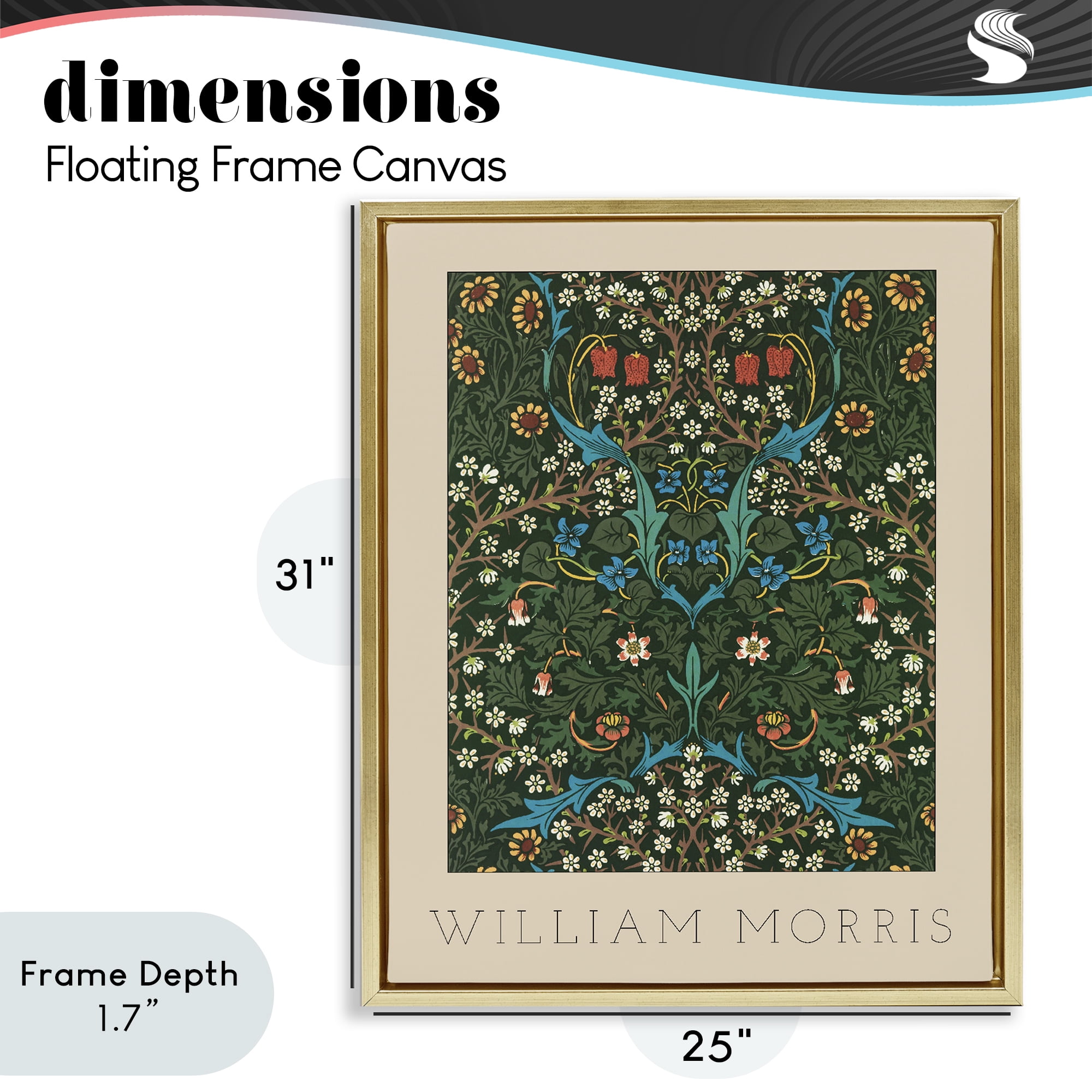 Stupell Industries Ornate Botanicals William Morris Gold Framed Floater Canvas Wall Art, design by Lil' Rue
