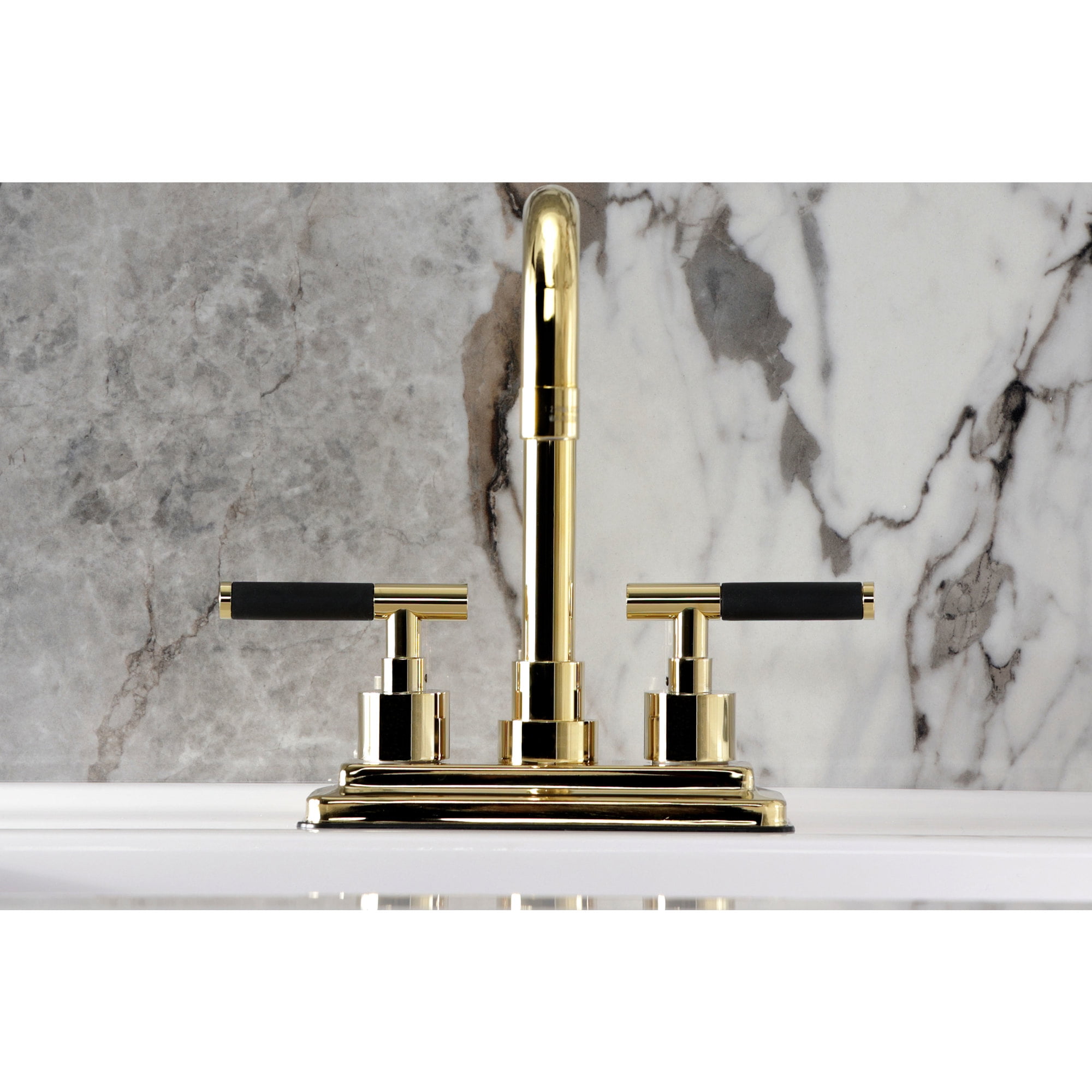 Kingston Brass KS6642CKL Double-Handle 3-Hole Deck Mount 4-Inch Centerset Bathroom Faucet with Brass Pop-Up in Polished Brass