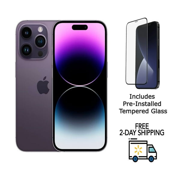Restored Apple iPhone 14 Pro A2650 (Fully Unlocked) 128GB Deep Purple w/ Pre-Installed Tempered Glass (Refurbished)