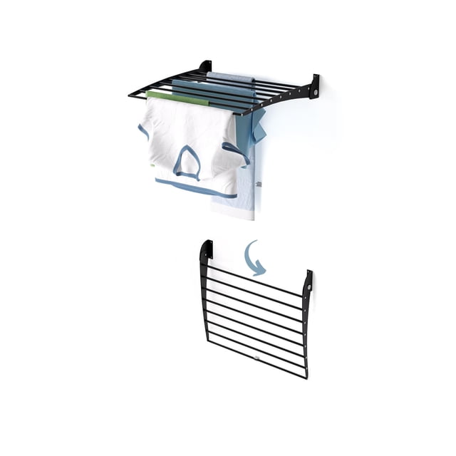 Tendedero de pared plegable retráctil para interiores y exteriores de aluminio y acero Negro cierre hacia abajo 1x Fold 60