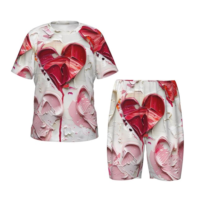 Balery Textured Heart Abstract Art Conjunto de Pijama Infantil de Manga Corta con Estampado – Ropa de Dormir de Algodón Suave-X-Large
