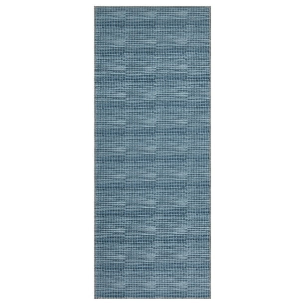 Ottomanson Machine Washable Cotton 2x5 Flatweave Runner Rug for Bedroom, 20" x 59", Blue Wicker