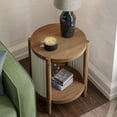 thumbnail image 5 of COZAYH Modern Farmhouse Round End Table with Solid Fir Wood Legs, Fluted White Panels Accent Side Table with Open Shelf for Living Room, Bedroom, Small Spaces, Bedside Table, White and Natural Wood, 5 of 8
