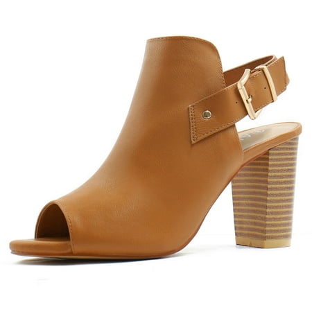 Unique Bargains Women's Slip On peep Toe Stacked Heel Slingback Sandals