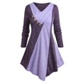 thumbnail image 1 of Camiseta Irregular de Talla Grande de Color Bloque con Cuello de Chal Rosegal  Mangas largas de talla grande, 1 of 5