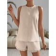 thumbnail image 5 of Fengqque Women's 2 Piece Outfit Sleeveless Embroidered Top & Ruffle Hem Shorts Loungewear Set Beige XL, 5 of 9