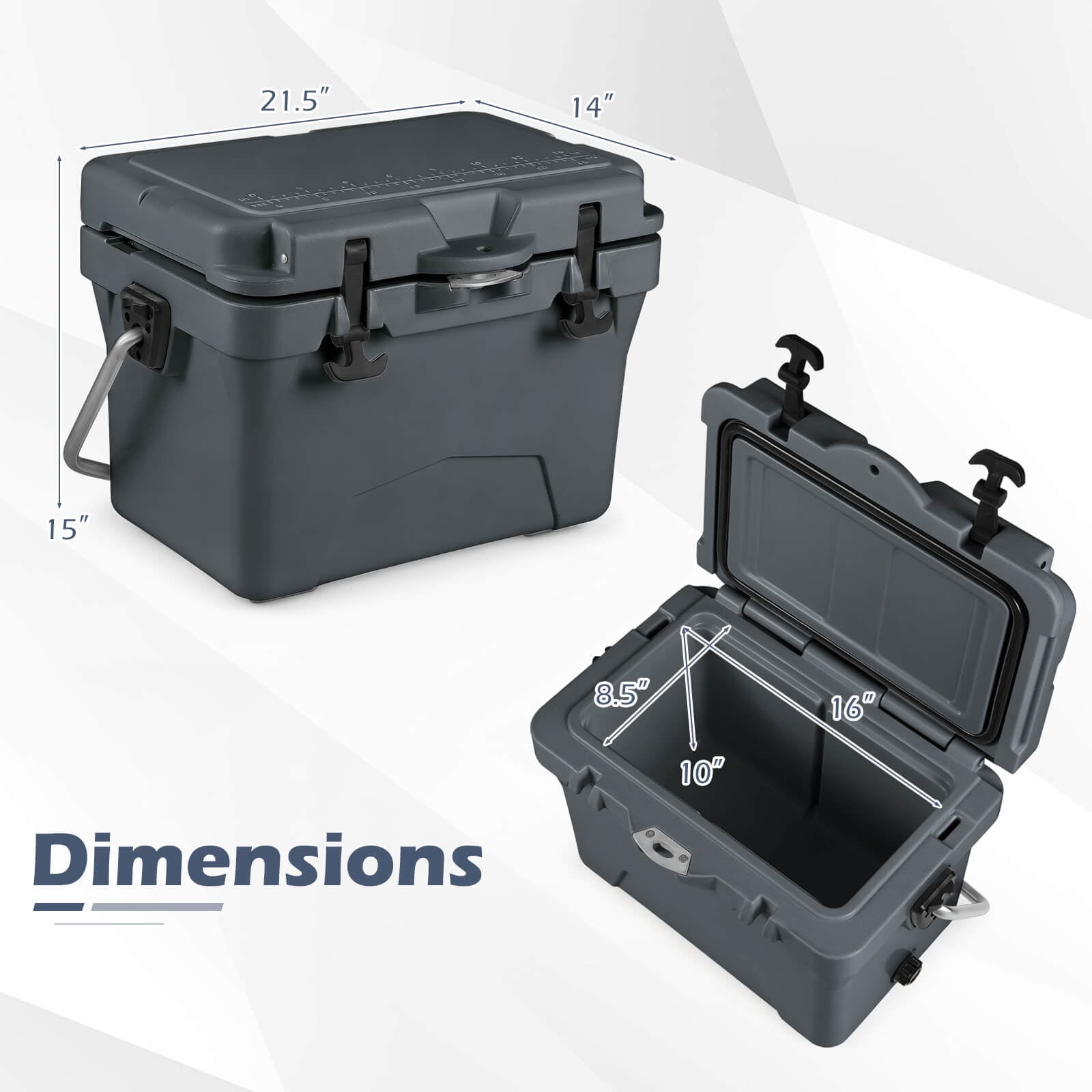 Costway 20 Quart Portable Hard Cooler Insulated Ice Chest Keeps Cool for up to 6 Days Gray