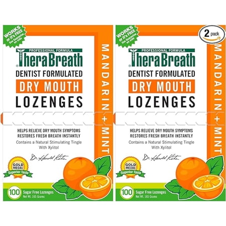 TheraBreath Dry Mouth Lozenges with Zinc, Mandarin Mint, 100 Count, 2 Pack