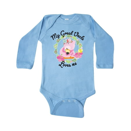 

Inktastic Baby Flamingo My Great Uncle Loves Me in Flower Wreath Gift Baby Boy or Baby Girl Long Sleeve Bodysuit