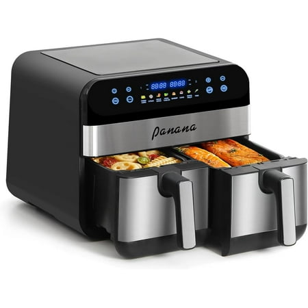 Panana XL 9.5 Quart 8 Preset Cooking Functions 2-Basket Air Fryer with 2 Frying Baskets, Match Cook & Smart Finish to Bake, Roast, Reheat, Broil, Dehydrate & More for Quick, Easy Meals