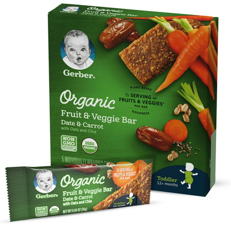 Gerber Organic Fruit & Veggie Bar, Date & Carrot, 0.84 oz Bars, 5 Count (Pack of