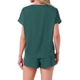 thumbnail image 3 of INSPIRAR CHIC Conjunto de Pijama de Satén de Mujer, Top de Manga Corta con Cuello Redondo y Bolsillo Frontal, y Pantalones Cortos con Cuerda de Ajuste, Ropa de Dormir M Verde Oscuro, 3 of 5