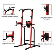 Wesfital Power Tower Dip Stands Multi-Function Pull-Up Bars & Squat Bar Strength Training Fitness Equipment for Home Gym, Red