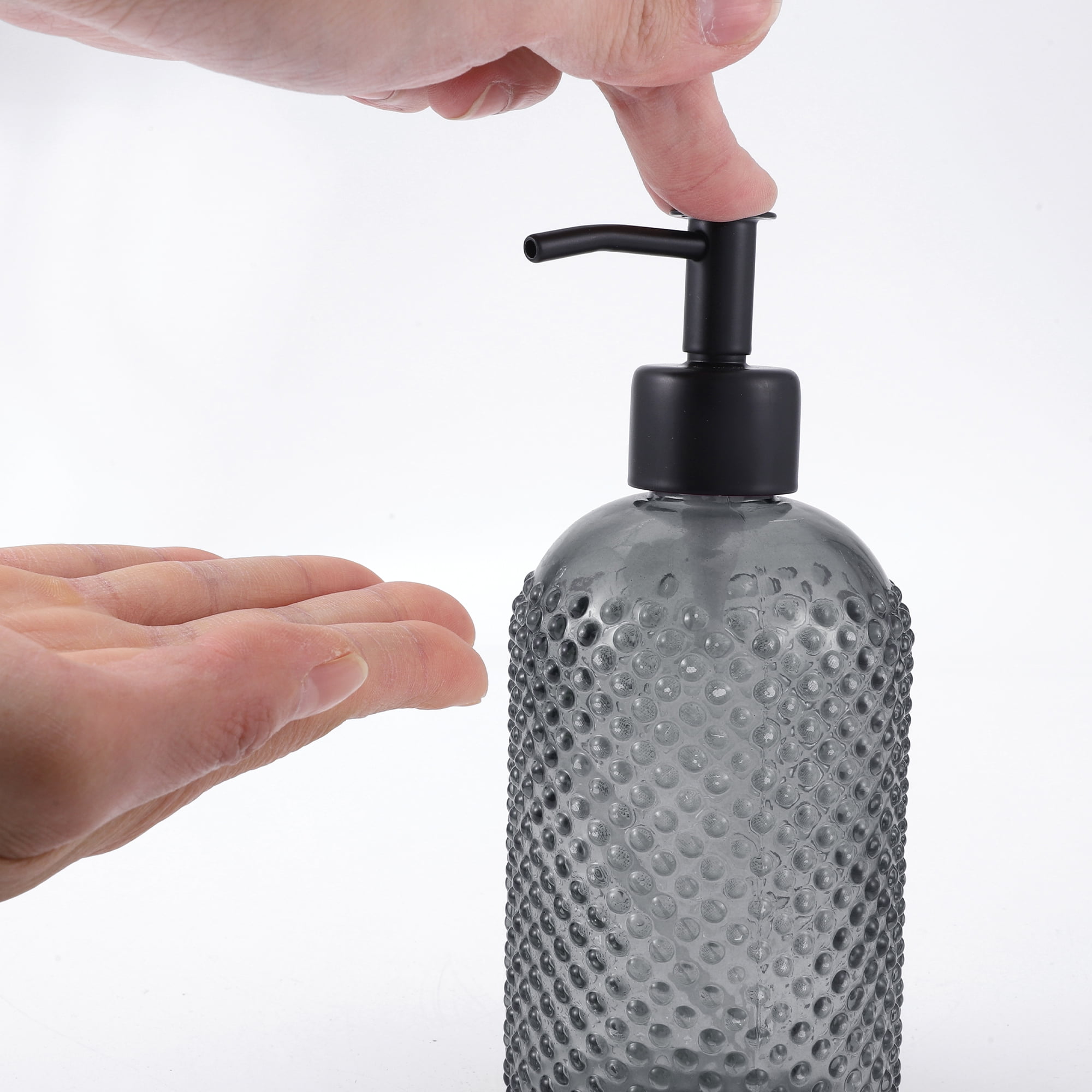 Unique Bargains 1 Pc Elegant Circle Raindrop Pattern Soap Pump Dispenser for Bathroom 13.52oz Gray Black