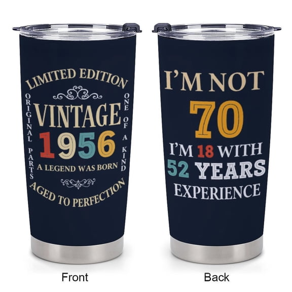 Tumbler 20oz 70th Birthday Gift Ideas For Men Women Turning Seventy - 1956 Vintage Present For Him Her - 70th Decoration Party - Seventy Tumbler 20oz - Happy 1956 Celebration For Year Old