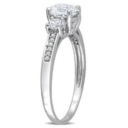 Everly Women's Engagement Anniversary Bridal 1 1/3 CT. Round Created White Sapphire Round-Cut Diamond Accent (G-H, I2-I3) 10kt White Gold 3-Stone Ring with 4 Prong/Pave Setting & Shoulder Diamonds
