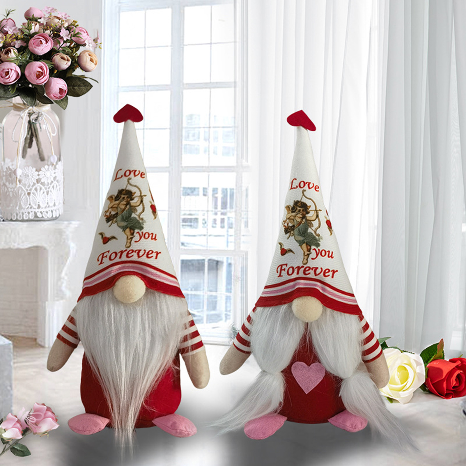 greenhome Doll Ornament Non-shedding Fadeless Stable Base Collectible Long White Beard Heart Cupid Rudolf Doll Model Festival Decor