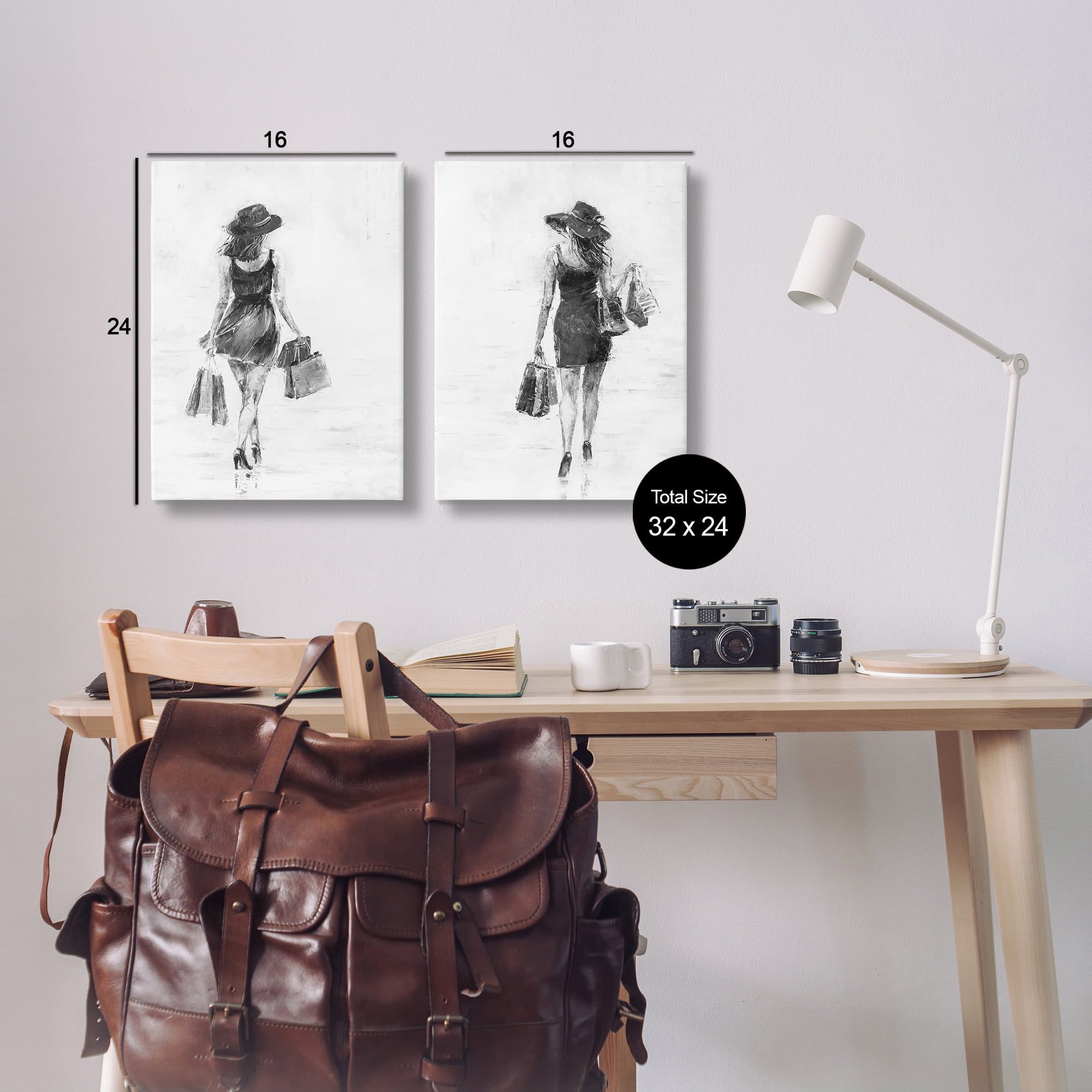Stupell Industries Female Figures Shopping Bags People Painting Wrapped Canvas Art Print Wall Art, 16 x 24, Set of 2