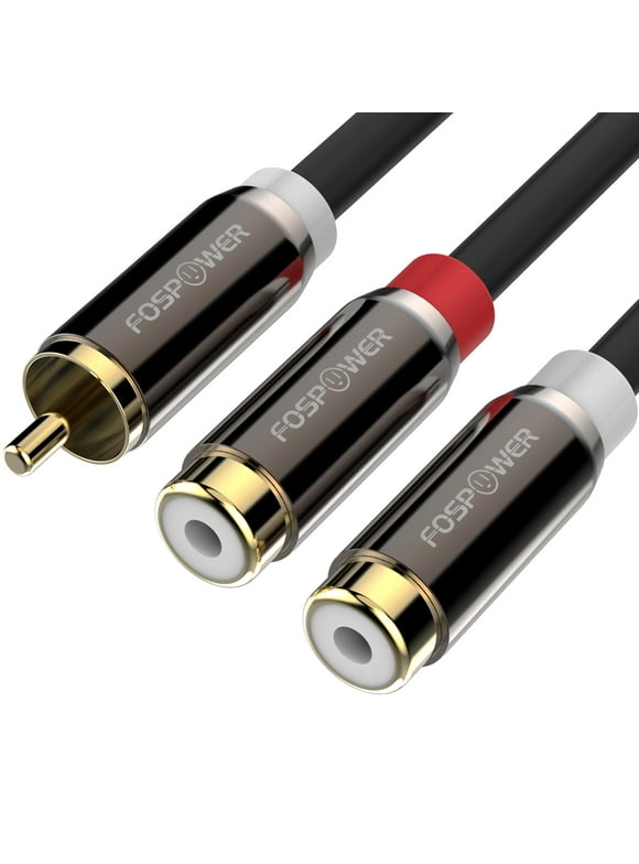 FosPower Y Adapter [8 inch] 1 RCA (Male) to 2 RCA (Female) Stereo Audio Y Adapter Subwoofer Cable [24k Gold Plated] 1 Male to 2 Female Y Splitter Connectors Extension Cord