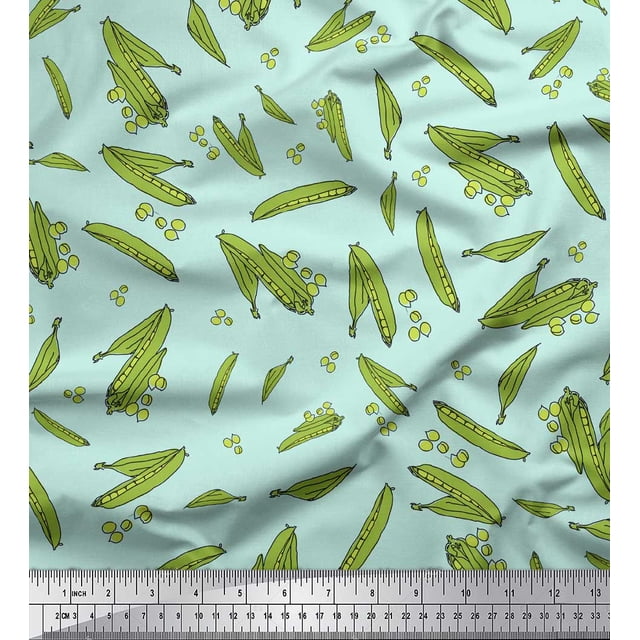 Soimoi Green polyester Crepe Fabric Green Peas Vegetable Fabric Prints By Yard 42 Inch Wide