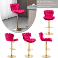 thumbnail image 2 of Swivel Bar Stools, Adjustable Height Bar Stools with Back and Golden Footrest, Upholstered Barstools, Modern Velvet Tufted Chairs for Kitchen Island(Rose Red,Set of 4), 2 of 9