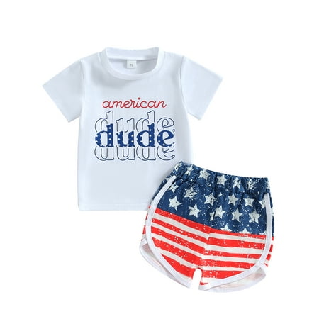 

Wallarenear 4th of July Baby Boys Suit Short Sleeve Letter T-Shirt Tops American Flag Shorts
