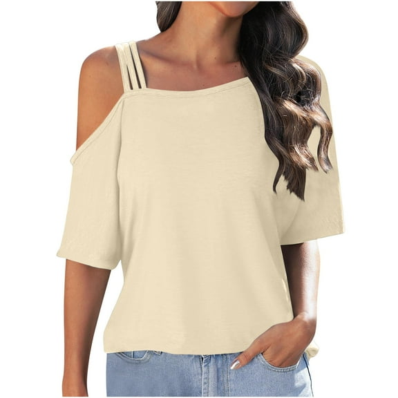 Kovlvoll Womens off Shoulder Tops Fashion T Shirts Blouses Summer Short Sleeve Loose Casual Tees Top