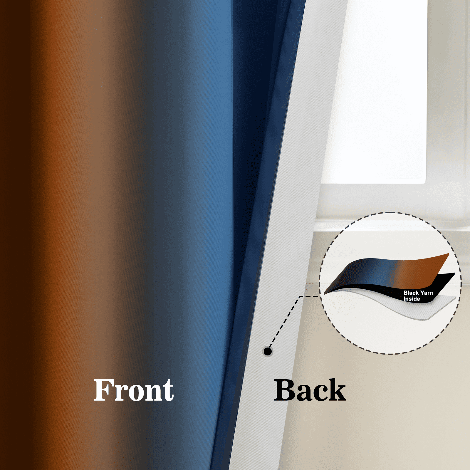 Yakamok Blackout Ombre Dark Blue and Burnt Orange Curtains for Bedroom, Gradient Room Darkening Curtains, Grommet Thermal Insulated Light Blocking Window Curtain for Living Room,52 x 84 Inch,2 Panels