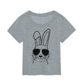thumbnail image 1 of PMVFHDE T-Shirt Graphique à Manches Courtes Imprimé Lapin de Pâques pour Enfants, Col Rond, Décontracté, Printemps Été, Gris, 3-4 Ans, 1 of 4