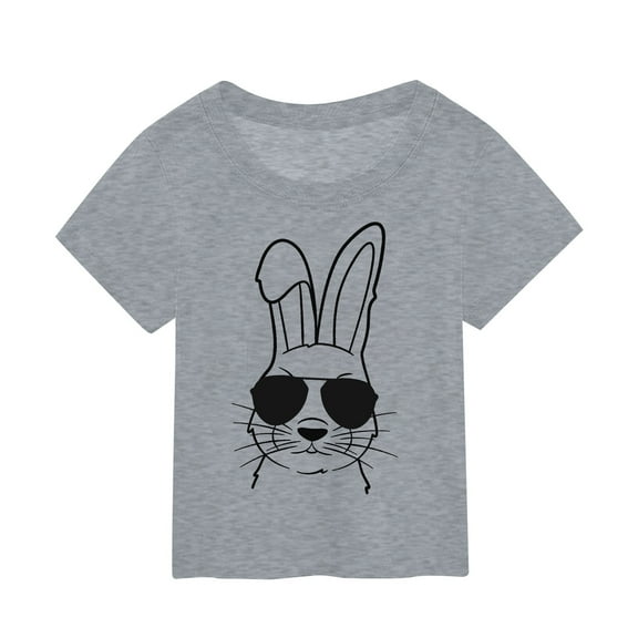 Zylarhe Girls Easter Shirt Girls Tops Toddler Summer Shirt for Easter Bunny Print Short Sleeve Tee Boy and Girl Outwear Novelty Top 3-4 Years Grey