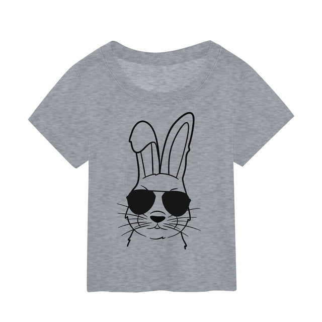 PMVFHDE T-Shirt Graphique à Manches Courtes Imprimé Lapin de Pâques pour Enfants, Col Rond, Décontracté, Printemps Été, Gris, 3-4 Ans