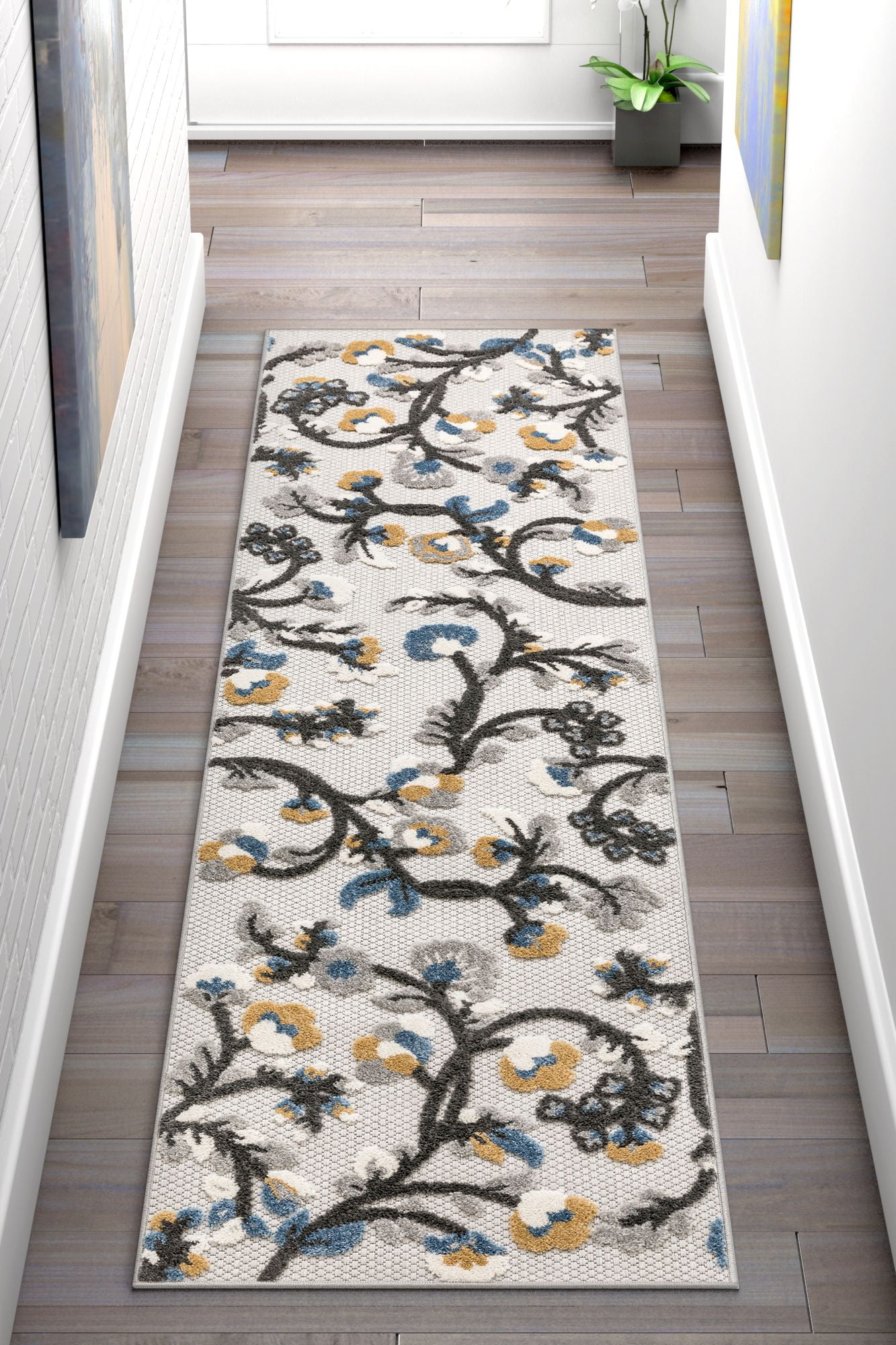 Well Woven Darla Floral Grey Indoor/Outdoor Area Rug High Traffic Stain