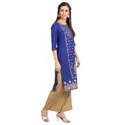 Blue Round Neck Printed Kurta-Small