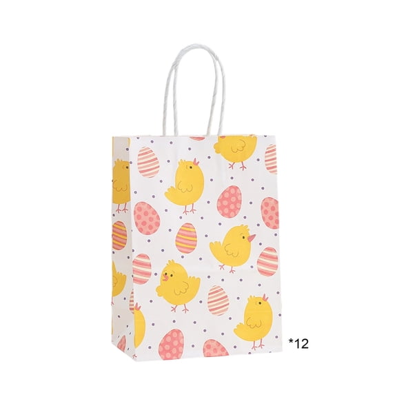 12 Pcs Easter Gift Bags Paper Treat Bags with Handles Easter Party Favor Pouches Paper Gift Bags for Holiday Party Gift Wrapping
