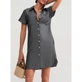 thumbnail image 2 of SUNSIOM Robe-Chemise en Denim pour Femmes, Col à Revers, Manches Courtes, Robe en Jean Courbée, Boutonnée, Haut Décontracté avec Poches, 2 of 8