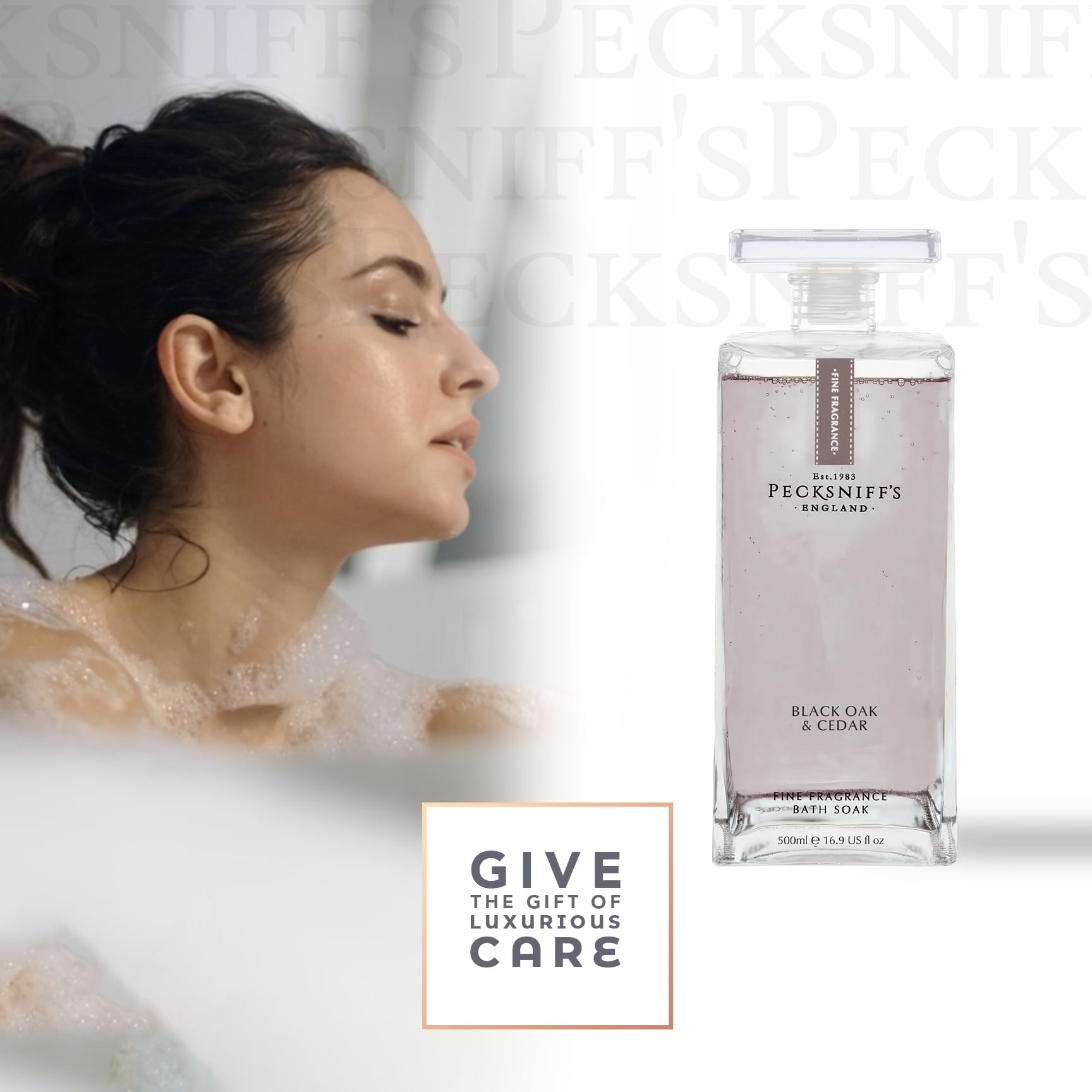 Pecksniffs Prestige Black Oak & Cedar Bath Soak Decanter | 500ml/16.9 Fl Oz