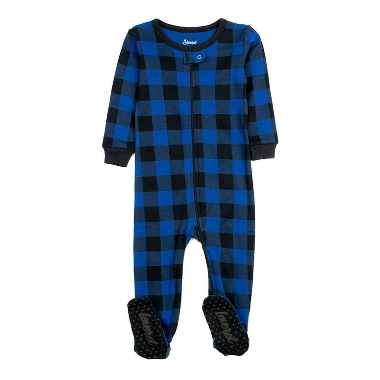 Leveret Kids Footed Cotton Pajama Black & Navy Plaid 3 Year