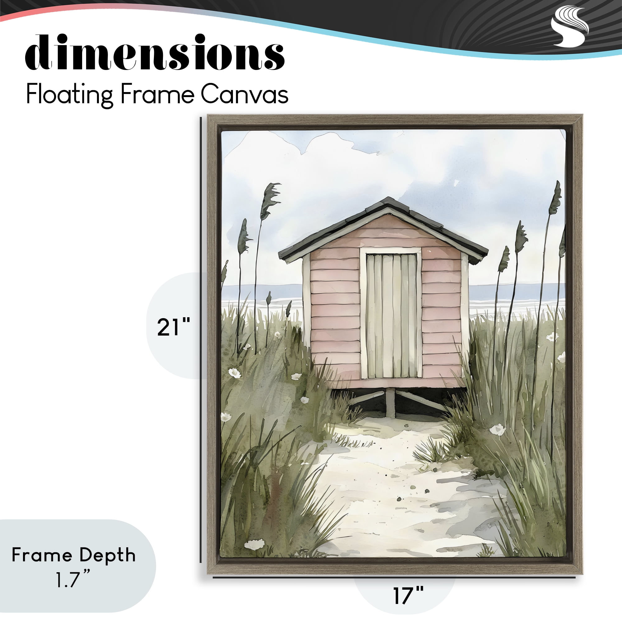 Stupell Industries Coastal Calm Pink Beach Hut Brown Framed Floater Canvas Wall Art, design by Riley B