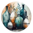 thumbnail image 2 of Designart "Artisanal Boho Pottery Green And Orange II" Boho Pottery Metal Round Wall Art Prints, 2 of 5