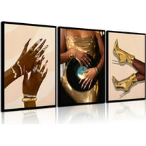 Black Woman Canvas Wall Art Modernity Fashion Painting Pictures Wall Decor African American Black Female Posters Prints Artwork for Bathroom Bedroom Living Room Home Decoration