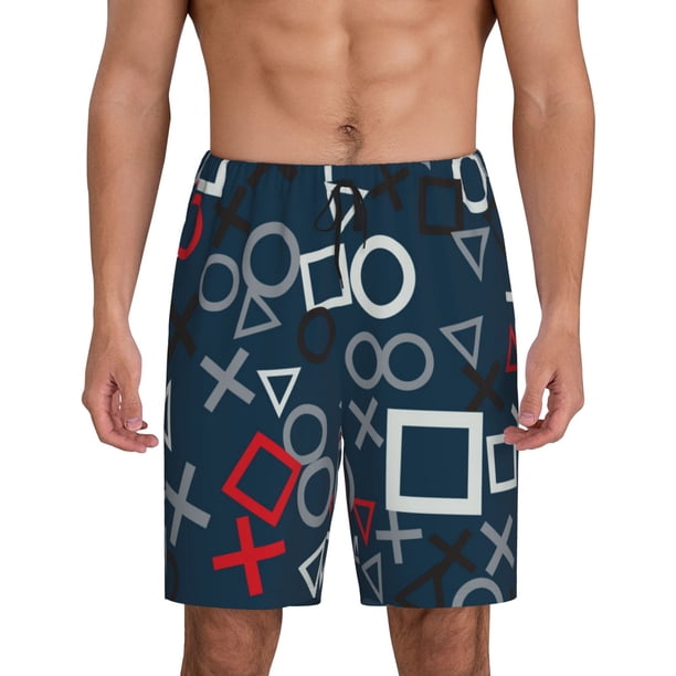 Fotbe Navy Blue Geometric Pantalones Cortos de Pijama para Hombre, Ropa de Dormir, Pantalones de Pijama Cortos para Hombre-Medium