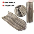 thumbnail image 5 of Benehair Invisible Hair Extensions Secret Hidden Wire in One Piece Real Long Thick Synthetic Hair 100% Natural Straight Curly Headband Extensions for Women 20" dark brown & ash blonde, 5 of 11