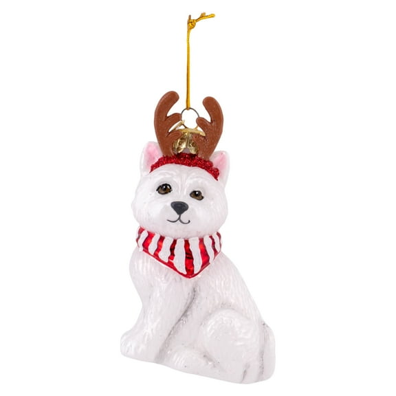 Noble Gems‚Ñ¢ West Highland Terrier With Antlers Glass Ornament