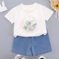 thumbnail image 5 of Rvasteizo Girls Outfit Set Print Bow Short Sleeve Top Denim Short Pant With Pocket Toddler Summer Set for 0-6 Years, 5 of 5