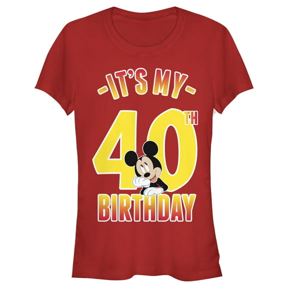 Junior's Mickey & Friends It's My 40th Birthday  Graphic Tee Red Small