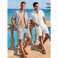 thumbnail image 4 of RICHCOIN Mens 2 Piece Outfit Summer Beach Short Sleeve Button Down Shirts and Shorts Vacation Sets for Men, 4 of 7