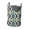 thumbnail image 1 of Geometric Laundry Bag, Repetitive Pattern of Vertical Zigzag Lines and Rhombuses Lozenges, Hamper Basket with Handles Drawstring Closure for Laundromats, 13" x 19", Teal Blush and Khaki, by Ambesonne, 1 of 4