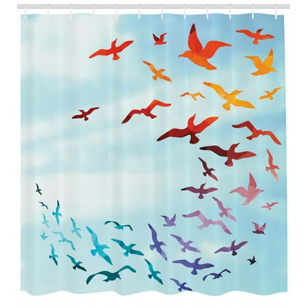 Birds Shower Curtain Colorful Illustration Of Flying Birds